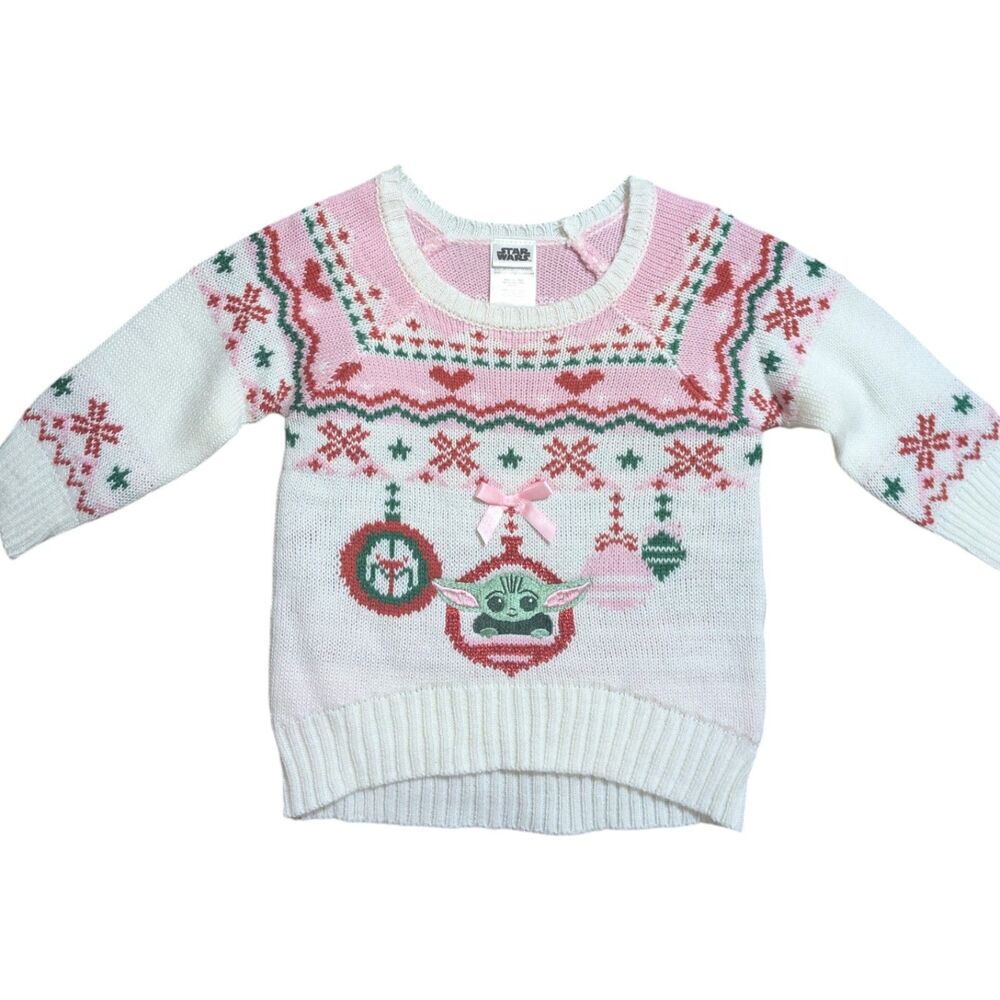 Star Wars Grogu Baby Yoda Christmas Sweater 18M Pink Holiday Baby